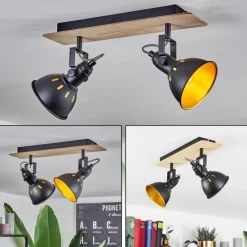 Lampes Dorées-hofstein Plafonnier Tina Bois clair, Noir, 2 lumières