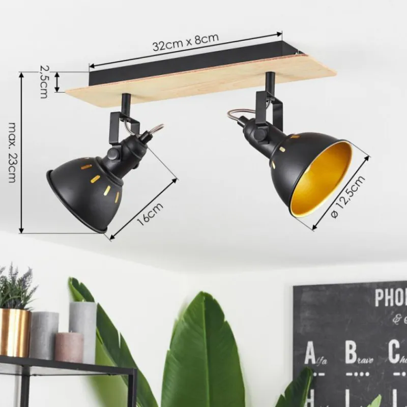 Lampes Dorées-hofstein Plafonnier Tina Bois clair, Noir, 2 lumières