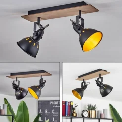 Lampes Dorées-hofstein Plafonnier Tina Bois foncé, Écru, Noir, 2 lumières