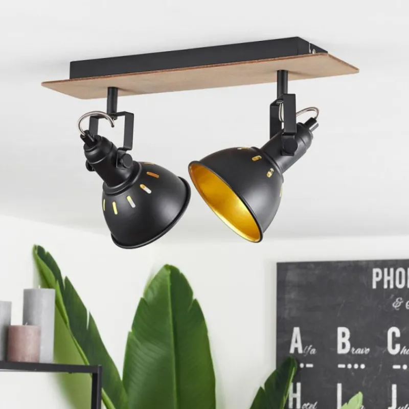 Lampes Dorées-hofstein Plafonnier Tina Bois foncé, Écru, Noir, 2 lumières