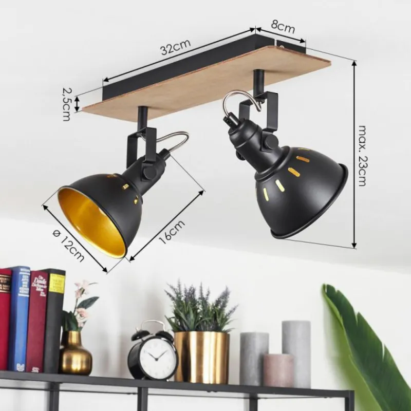 Lampes Dorées-hofstein Plafonnier Tina Bois foncé, Écru, Noir, 2 lumières