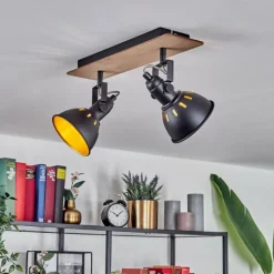 Lampes Dorées-hofstein Plafonnier Tina Bois foncé, Écru, Noir, 2 lumières