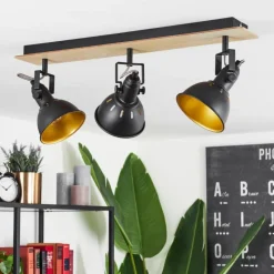 Lampes Dorées-hofstein Plafonnier Tina Chrome, Bois clair, Noir, 3 lumières