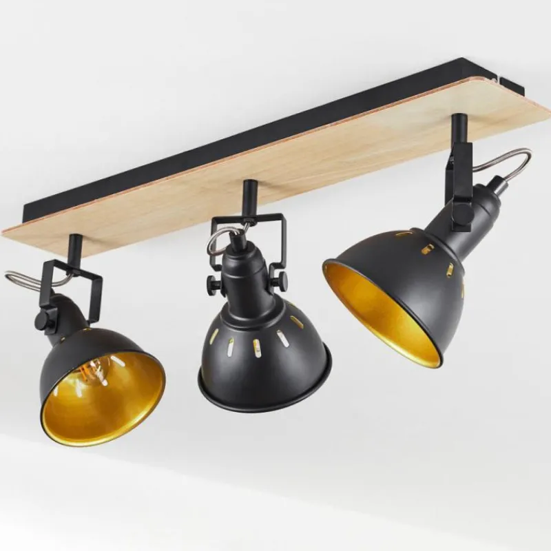 Lampes Dorées-hofstein Plafonnier Tina Chrome, Bois clair, Noir, 3 lumières