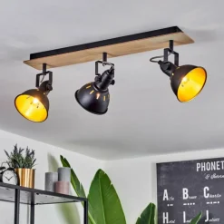 Lampes Dorées-hofstein Plafonnier Tina Chrome, Bois clair, Noir, 3 lumières