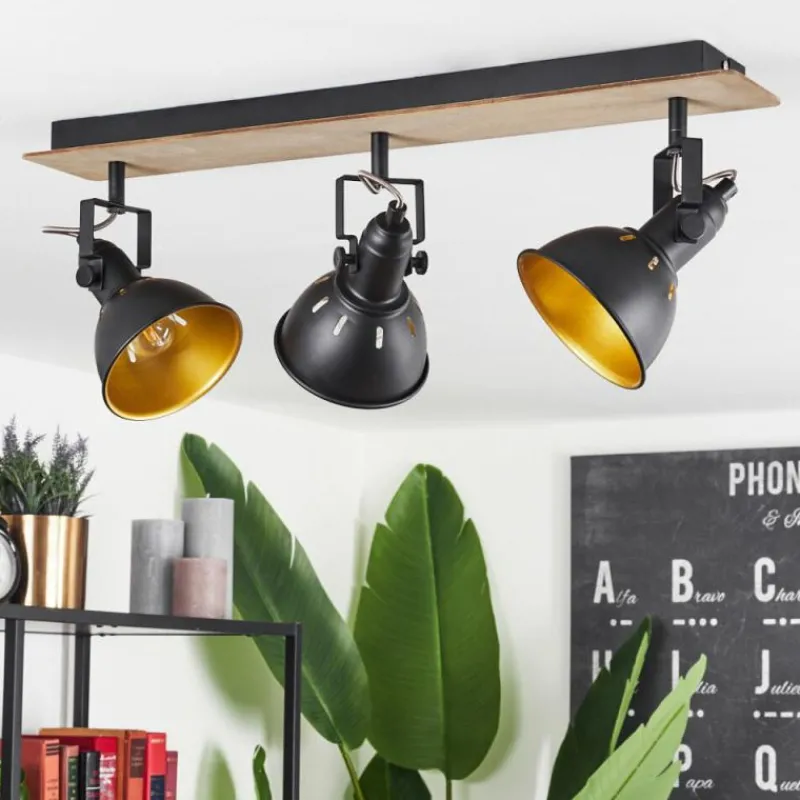 Lampes Dorées-hofstein Plafonnier Tina Chrome, Bois foncé, Noir, 3 lumières