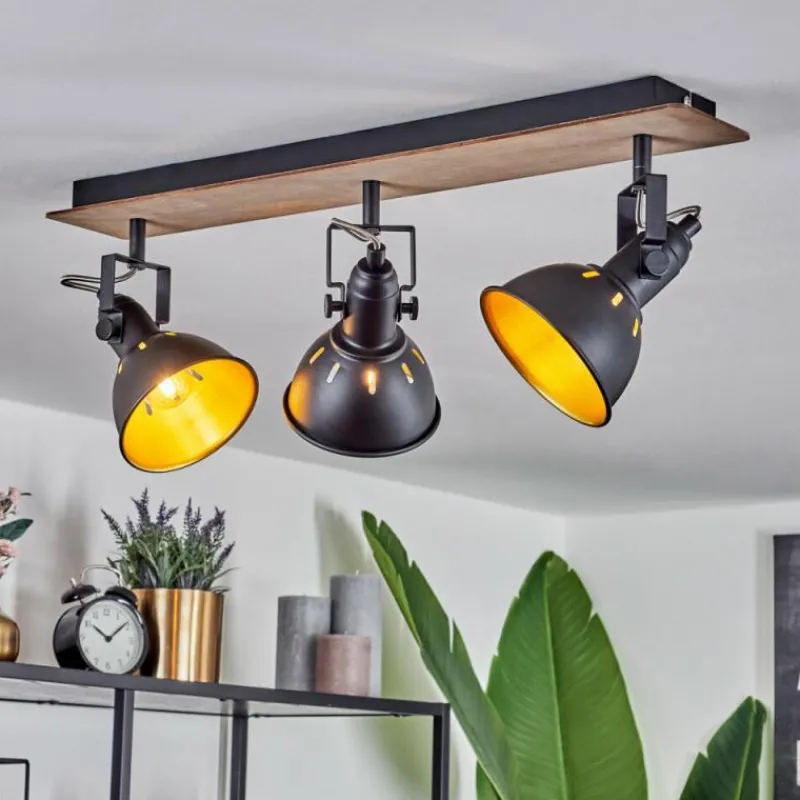 Lampes Dorées-hofstein Plafonnier Tina Chrome, Bois foncé, Noir, 3 lumières