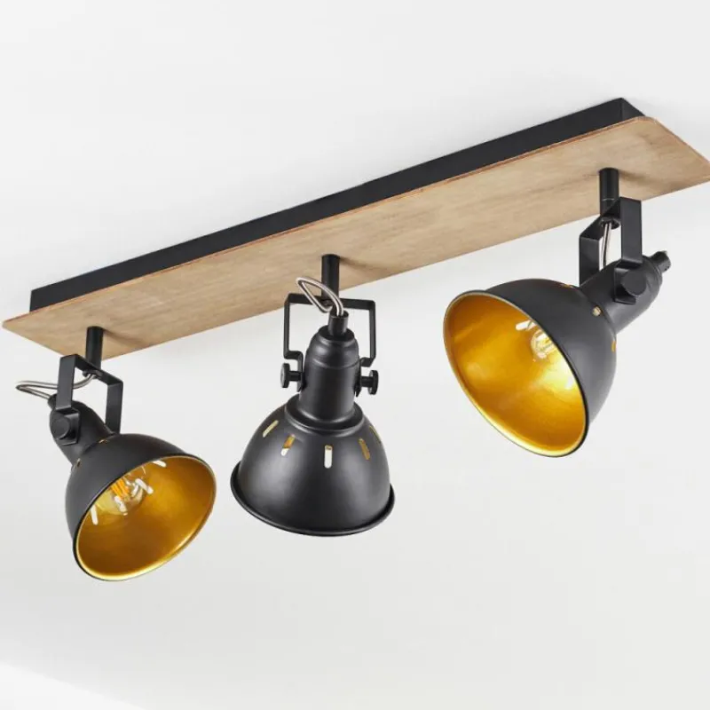 Lampes Dorées-hofstein Plafonnier Tina Chrome, Bois foncé, Noir, 3 lumières
