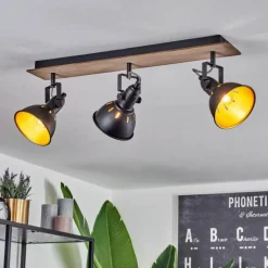Lampes Dorées-hofstein Plafonnier Tina Chrome, Bois foncé, Noir, 3 lumières