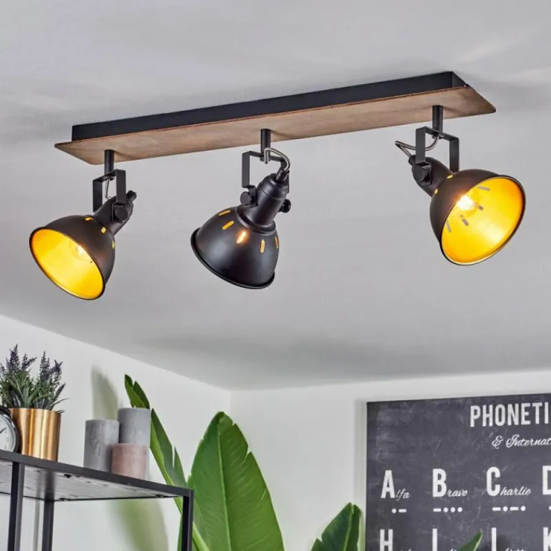Lampes Dorées-hofstein Plafonnier Tina Chrome, Bois foncé, Noir, 3 lumières