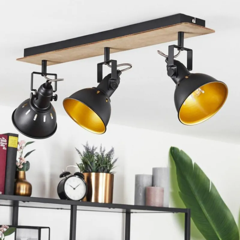 Lampes Dorées-hofstein Plafonnier Tina Chrome, Bois foncé, Noir, 3 lumières