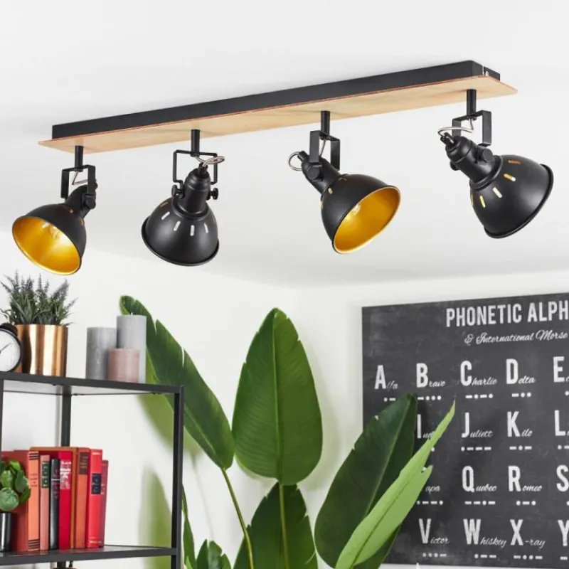 Lampes Dorées-hofstein Plafonnier Tina Chrome, Bois clair, Noir, 4 lumières