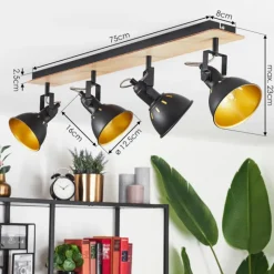 Lampes Dorées-hofstein Plafonnier Tina Chrome, Bois clair, Noir, 4 lumières