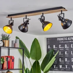 Lampes Dorées-hofstein Plafonnier Tina Chrome, Bois clair, Noir, 4 lumières