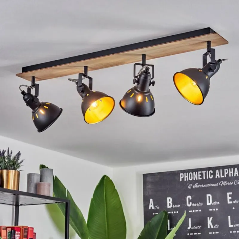 Lampes Dorées-hofstein Plafonnier Tina Chrome, Bois clair, Noir, 4 lumières