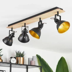 Lampes Dorées-hofstein Plafonnier Tina Chrome, Bois clair, Noir, 4 lumières