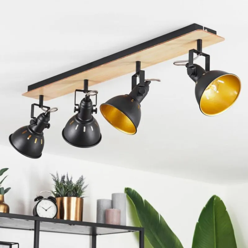 Lampes Dorées-hofstein Plafonnier Tina Chrome, Bois clair, Noir, 4 lumières