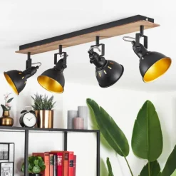Lampes Dorées-hofstein Plafonnier Tina Chrome, Bois foncé, Noir, 4 lumières