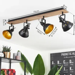 Lampes Dorées-hofstein Plafonnier Tina Chrome, Bois foncé, Noir, 4 lumières