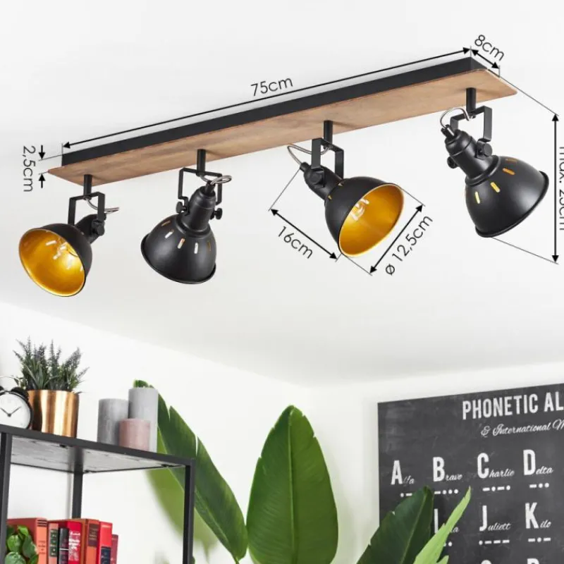 Lampes Dorées-hofstein Plafonnier Tina Chrome, Bois foncé, Noir, 4 lumières