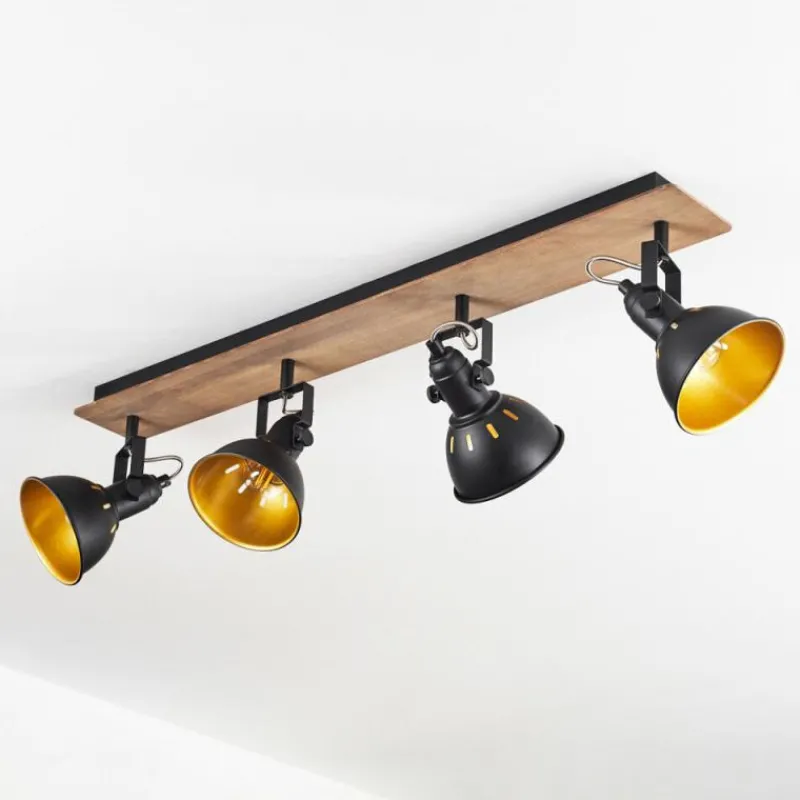 Lampes Dorées-hofstein Plafonnier Tina Chrome, Bois foncé, Noir, 4 lumières