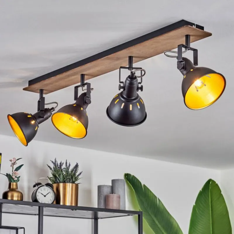 Lampes Dorées-hofstein Plafonnier Tina Chrome, Bois foncé, Noir, 4 lumières
