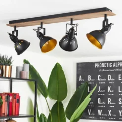 Lampes Dorées-hofstein Plafonnier Tina Chrome, Bois foncé, Noir, 4 lumières