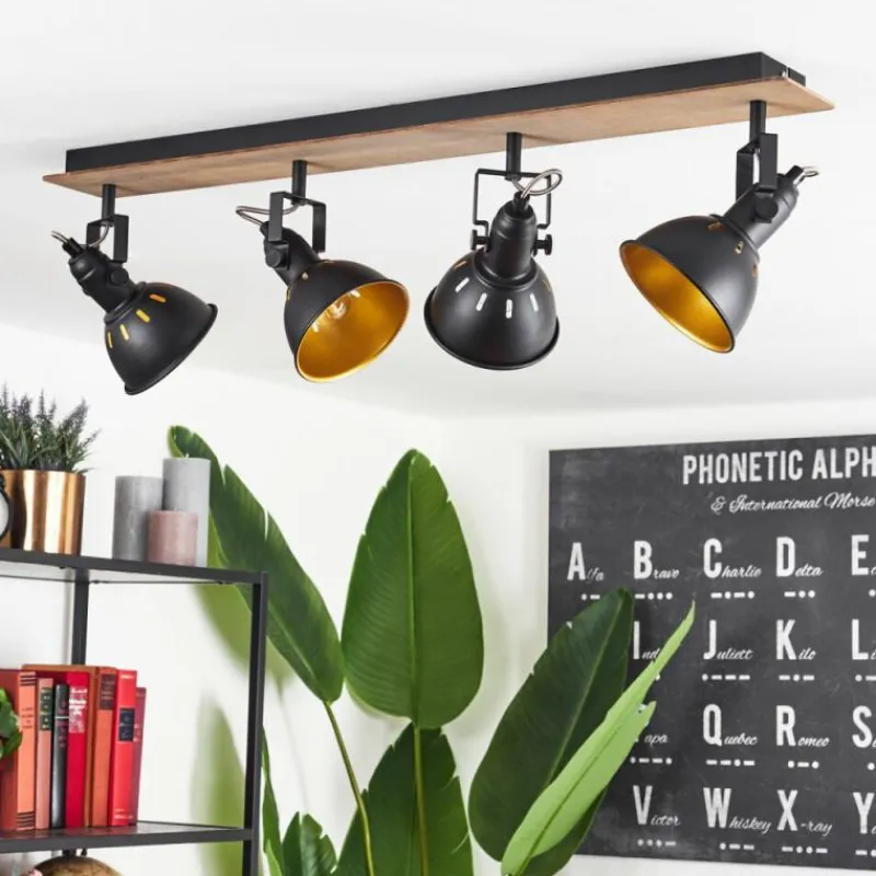 Lampes Dorées-hofstein Plafonnier Tina Chrome, Bois foncé, Noir, 4 lumières