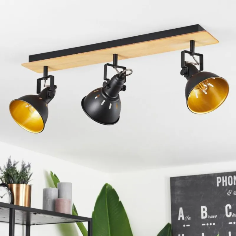 Lampes Dorées-hofstein Plafonnier Tina Chrome, Écru, Noir, 3 lumières