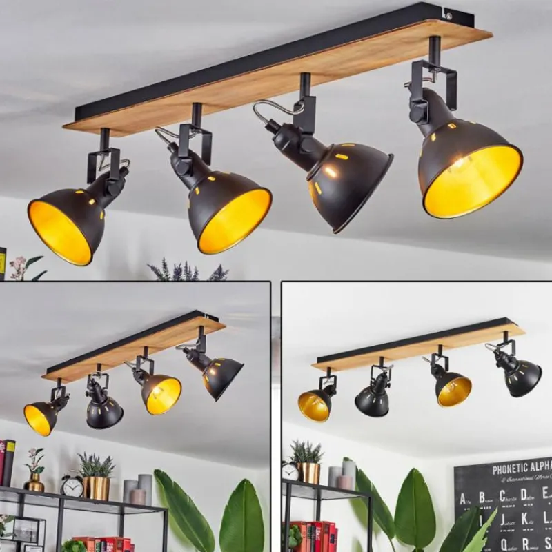 Lampes Dorées-hofstein Plafonnier Tina Chrome, Écru, Noir, 4 lumières