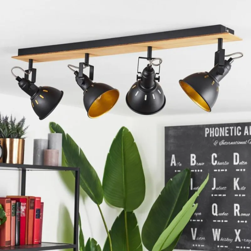 Lampes Dorées-hofstein Plafonnier Tina Chrome, Écru, Noir, 4 lumières