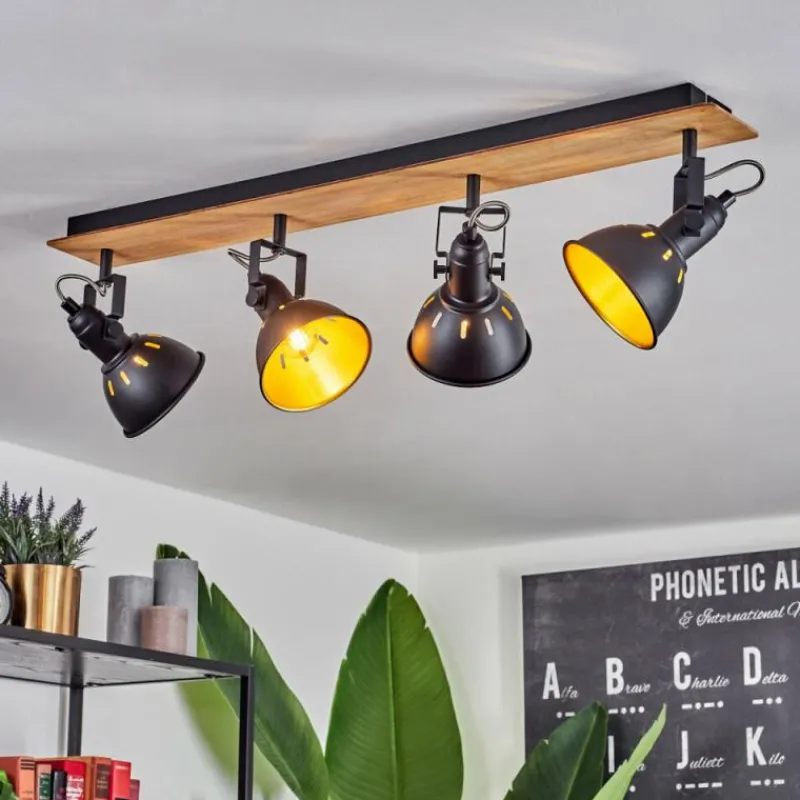 Lampes Dorées-hofstein Plafonnier Tina Chrome, Écru, Noir, 4 lumières