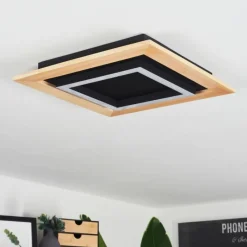 hofstein Plafonnier Tojeirinha LED Bois clair, Noir, 1 lumière, Télécommandes