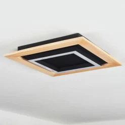 hofstein Plafonnier Tojeirinha LED Bois clair, Noir, 1 lumière, Télécommandes