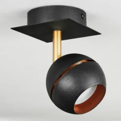 Lampes À Boules-hofstein Plafonnier Tome LED Laiton, Noir, 1 lumière