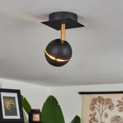 Lampes À Boules-hofstein Plafonnier Tome LED Laiton, Noir, 1 lumière