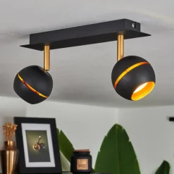 Lampes À Boules-hofstein Plafonnier Tome LED Laiton, Noir, 2 lumières