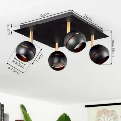 Lampes À Boules-hofstein Plafonnier Tome LED Laiton, Noir, 4 lumières