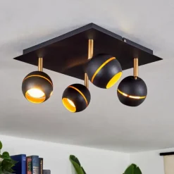 Lampes À Boules-hofstein Plafonnier Tome LED Laiton, Noir, 4 lumières