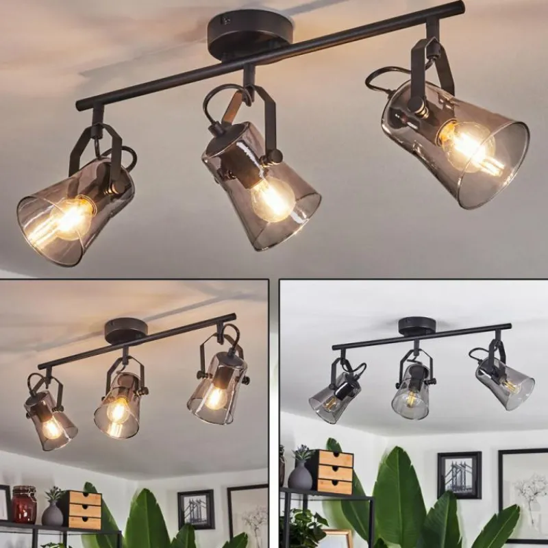 Suspension Verre Fumé-hofstein Plafonnier Trajouca Noir, 3 lumières