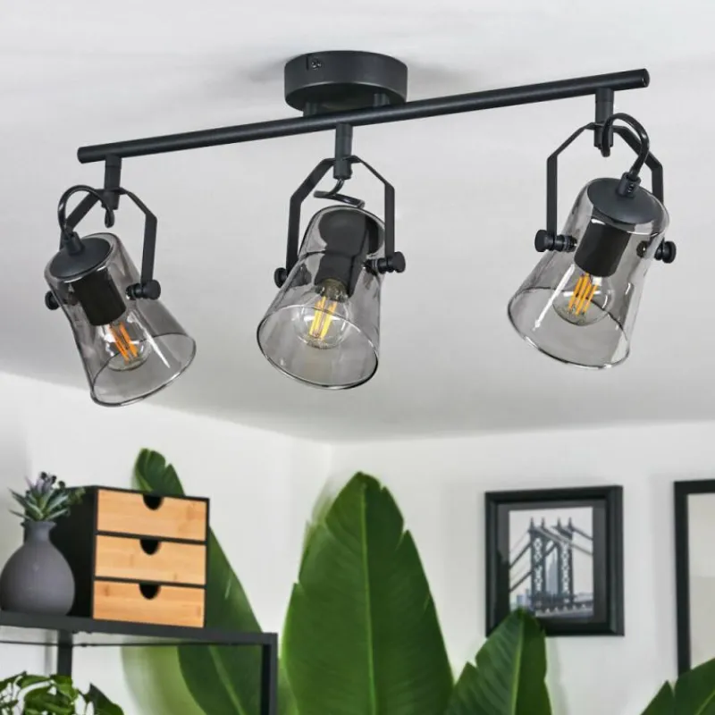 Suspension Verre Fumé-hofstein Plafonnier Trajouca Noir, 3 lumières