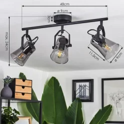 Suspension Verre Fumé-hofstein Plafonnier Trajouca Noir, 3 lumières