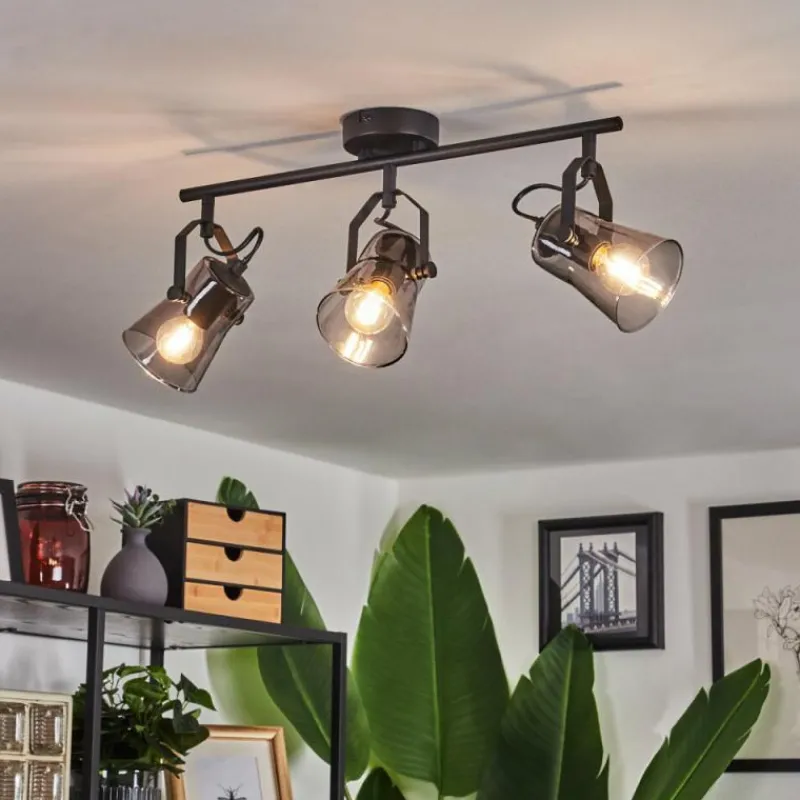 Suspension Verre Fumé-hofstein Plafonnier Trajouca Noir, 3 lumières