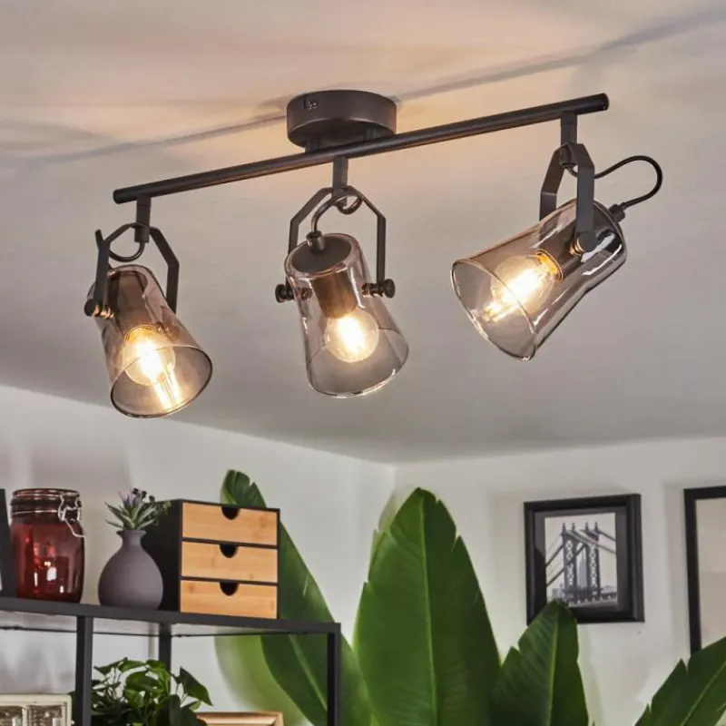 Suspension Verre Fumé-hofstein Plafonnier Trajouca Noir, 3 lumières