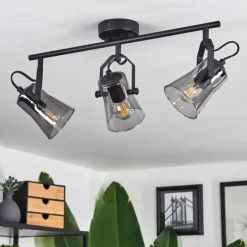 Suspension Verre Fumé-hofstein Plafonnier Trajouca Noir, 3 lumières