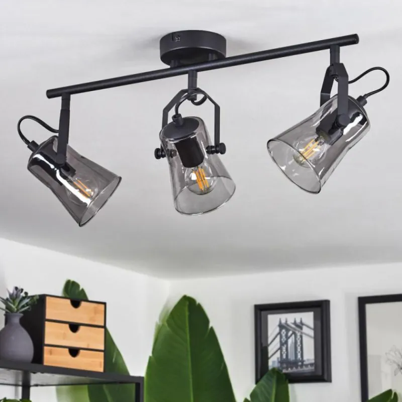 Suspension Verre Fumé-hofstein Plafonnier Trajouca Noir, 3 lumières