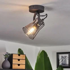 Suspension Verre Fumé-hofstein Plafonnier Trajouca Noir, 1 lumière