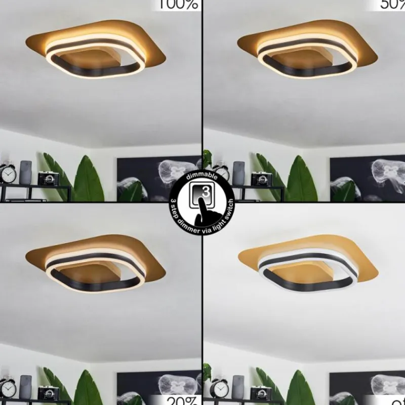 Lampes Dorées-hofstein Plafonnier Valduge LED Or, Noir, 1 lumière