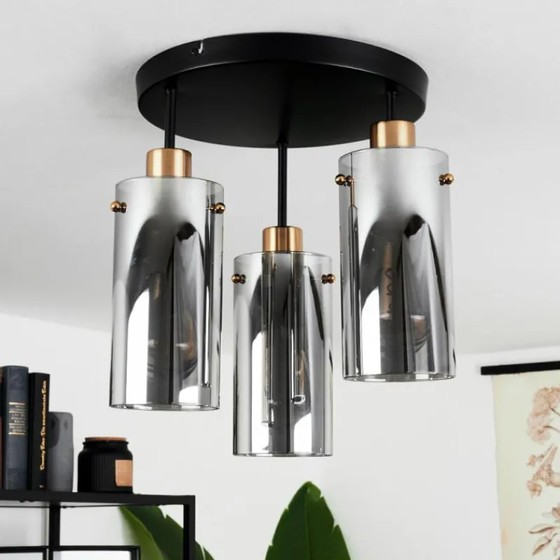 Suspension Verre Fumé-hofstein Plafonnier Vaurois Laiton, Noir, 3 lumières