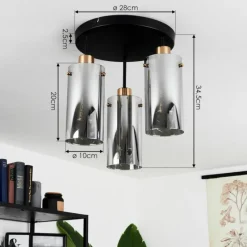 Suspension Verre Fumé-hofstein Plafonnier Vaurois Laiton, Noir, 3 lumières
